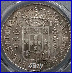 1814 R Brazil Large Crown Silver 960 Reis Au 50 Pcgs South