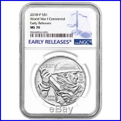 2018-P Proof $1 World War I Centennial Silver Dollar NGC PF70UC Blue ER Label