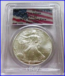 1 of 1000 MS69 2001 WTC SILVER EAGLE World Trade Center 9-11-01 Recovery