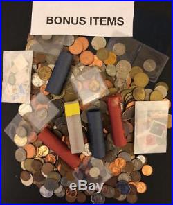 1250+World Coin Lot Including US Coins Many Bonuses-Silver Coin-Stamps-Type Coin