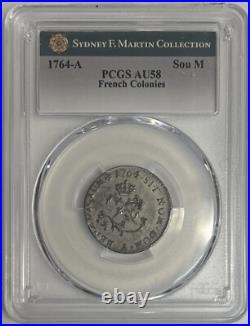 1764 French Colonies Sou Marque PCGS AU58 Sydney F Martin Collection 1764 French Colonies Sou Marque PCGS AU58 Sydney F Martin Collection