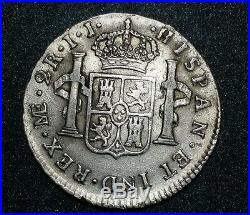 1795 IJ Peru 2 Reales Spanish Milled Bust King Charles IV Lima Silver World Coin