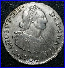 1795 IJ Peru 2 Reales Spanish Milled Bust King Charles IV Lima Silver World Coin