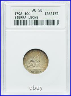 1796 Sierra Leone 10 Cents ANACS AU 58 British Colony Lion NICE World 1700s Coin 1796 Sierra Leone 10 Cents ANACS AU 58 British Colony Lion NICE World 1700s Coin