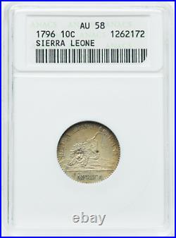 1796 Sierra Leone 10 Cents ANACS AU 58 British Colony Lion World 1700s Coin NICE