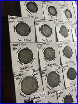 1800s/1900s Mixed World Silver Coins Lot Great Britain/Canada/Germany 30 Pcs