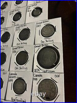 1800s/1900s Mixed World Silver Coins Lot Great Britain/Canada/Germany 30 Pcs