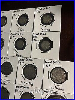 1800s/1900s Mixed World Silver Coins Lot Great Britain/Canada/Germany 30 Pcs