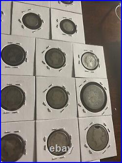 1800s/1900s Mixed World Silver Coins Lot Great Britain/Canada/Germany 30 Pcs