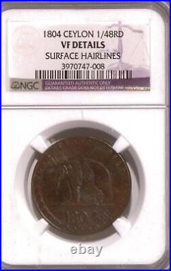 1804 Ceylon 1/28 RD NGC VF Details Rare World Coin Elephant Proof 1804 Ceylon 1/28 RD NGC VF Details Rare World Coin Elephant Proof