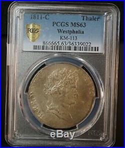 1811-C Westphalia Napoleon Thaler PCGS MS63 Choice UNC Rare World Coin