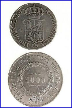 1811 Spain 4 Reales & 1855 Brazil 1000 Reis Silver World Coin Lot Of 2