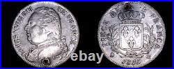 1815-Q French 5 Franc World Silver Coin Louis XVIII Holed