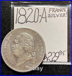 1820-A France 5 Francs Silver! World Coin, Louis XVIII. ENN Coins