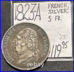 1823-A French Silver 5 Francs World Coin. ENN Coins