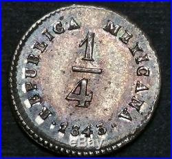 1843 LR Mexico 1/4 Reale Silver Libertad Republic of Texas Era Quarto World Coin
