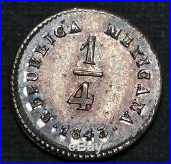 1843 LR Mexico 1/4 Reale Silver Libertad Republic of Texas Era Quarto World Coin