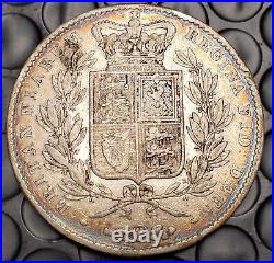 1844 Great Britain Silver Crown Large World Coin Vf/Xf Toned Rare Coin