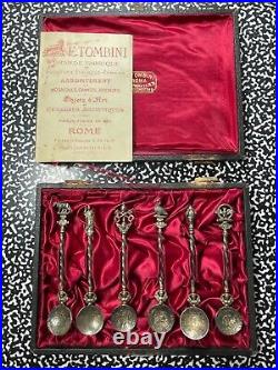 1850 Papal States Rome Artisan Crafted Silver Spoons With Roman Coins Lot#B2062