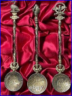 1850 Papal States Rome Artisan Crafted Silver Spoons With Roman Coins Lot#B2062