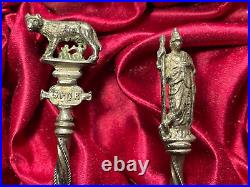 1850 Papal States Rome Artisan Crafted Silver Spoons With Roman Coins Lot#B2062