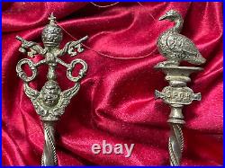 1850 Papal States Rome Artisan Crafted Silver Spoons With Roman Coins Lot#B2062