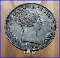 1852 (XF-AU) Spain 10 Reales Isabel II World Silver Coin