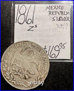 1861-Z's Mexico Republic 8 Reals Silver World Coin. ENN Coins