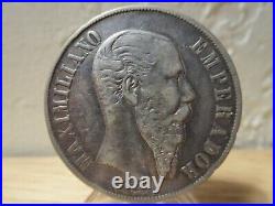 1866 Mo Second Republic Mexico Maximilian Silver Coin KM-388.1 Peso World Money