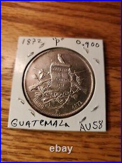 1872 Guatemala Silver Peso Large World Coin Au Details Toned LOW MINTAGE 14K