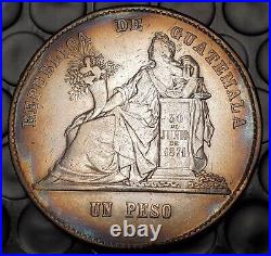 1872 Guatemala Silver Peso Large World Coin Au Details Toned LOW MINTAGE 14K