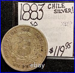 1883 Chile Shield And Condor One Peso Silver World Coin. ENN Coins