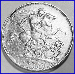 1889 Crown GREAT BRITAIN Queen Victoria World Silver Coin Choice
