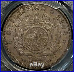 1892 South Africa 5 Shillings Double Shaft PCGS MS63 UNC Rare Silver World Coin