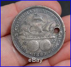 1893 COLUMBIAN EXPO WORLDS FAIR Antique LOVE TOKEN Engraved SILVER COIN Charm
