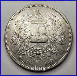 1894 Guatemala Peso Silver World Coin