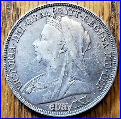 1896 Great Britain Crown XF Silver World Coin Victoria Draped Bust