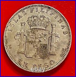 1897 Philippines 1 Peso Silver World Coin. (1st year Of issue) ENN Coins