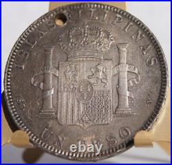 1897-SGV Philippino 1 Peso World Silver Coin Philippines Spanish Admin Holed