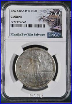 1907 S US/Philippines Peso Manila Bay War Salvage NGC Genuine Silver Coin WWII