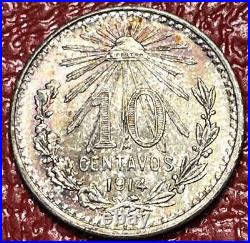 1914 Mexico 10 Centavos GEM Monster Album Toner Target Toned Silver World Coin 1914 Mexico 10 Centavos GEM Monster Album Toner Target Toned Silver World Coin