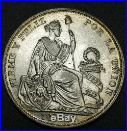 1916 FG Peru World Silver Large Crown 25 Gr. 900 Fine Silver Strong Round Coin