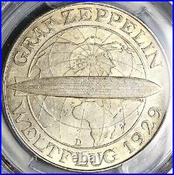 1930-D PCGS MS 62 Zeppelin World Flight Germany 5 Mark Silver Coin (24061103D)