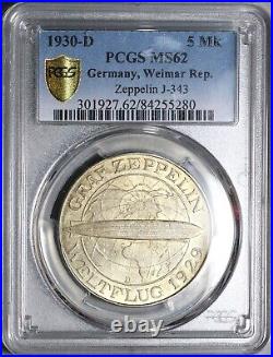 1930-D PCGS MS 62 Zeppelin World Flight Germany 5 Mark Silver Coin (24061103D)