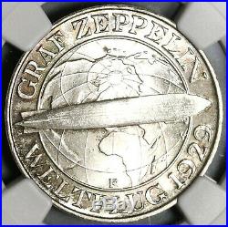 1930-F NGC MS 64+ Zeppelin World Flight Germany Silver 3 Mark Coin (19122203D)