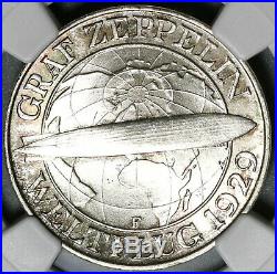 1930-F NGC MS 64+ Zeppelin World Flight Germany Silver 3 Mark Coin (19122203D)