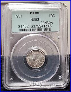 1931 Canada 10 Ten Cents World Silver Coin PCGS CERTIFIED Ms63 OGH