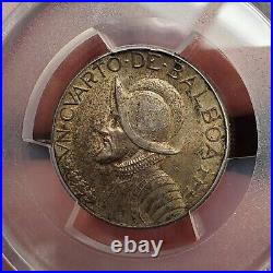 1931 Panama 1/4 Balboa Rare World Silver Coin PCGS CERTIFIED Au58 Toned