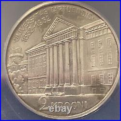 1932 estonia 2 krooni university of tartu anacs ms64 world foreign silver coin