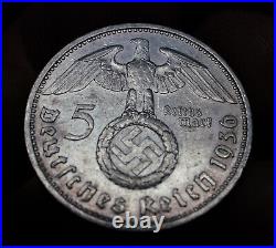 1936 1939 German World War II 5 & 2 Reichsmark. 5oz Silver coins WOW! C1698
